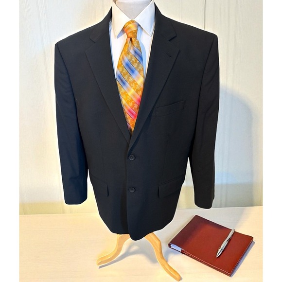 Oak Hill 48R Big & Tall Solid Black Perfect Fit Wool Blazer Sport Jacket Coat - Picture 1 of 11